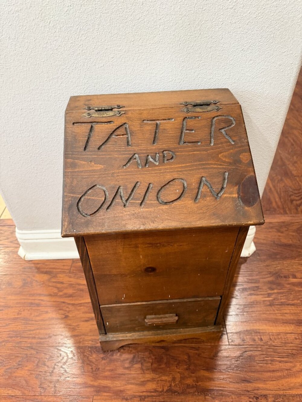 Vintage Rustic Tater & Onion Wooden Potato Storage Bin Farmhouse Primitive
